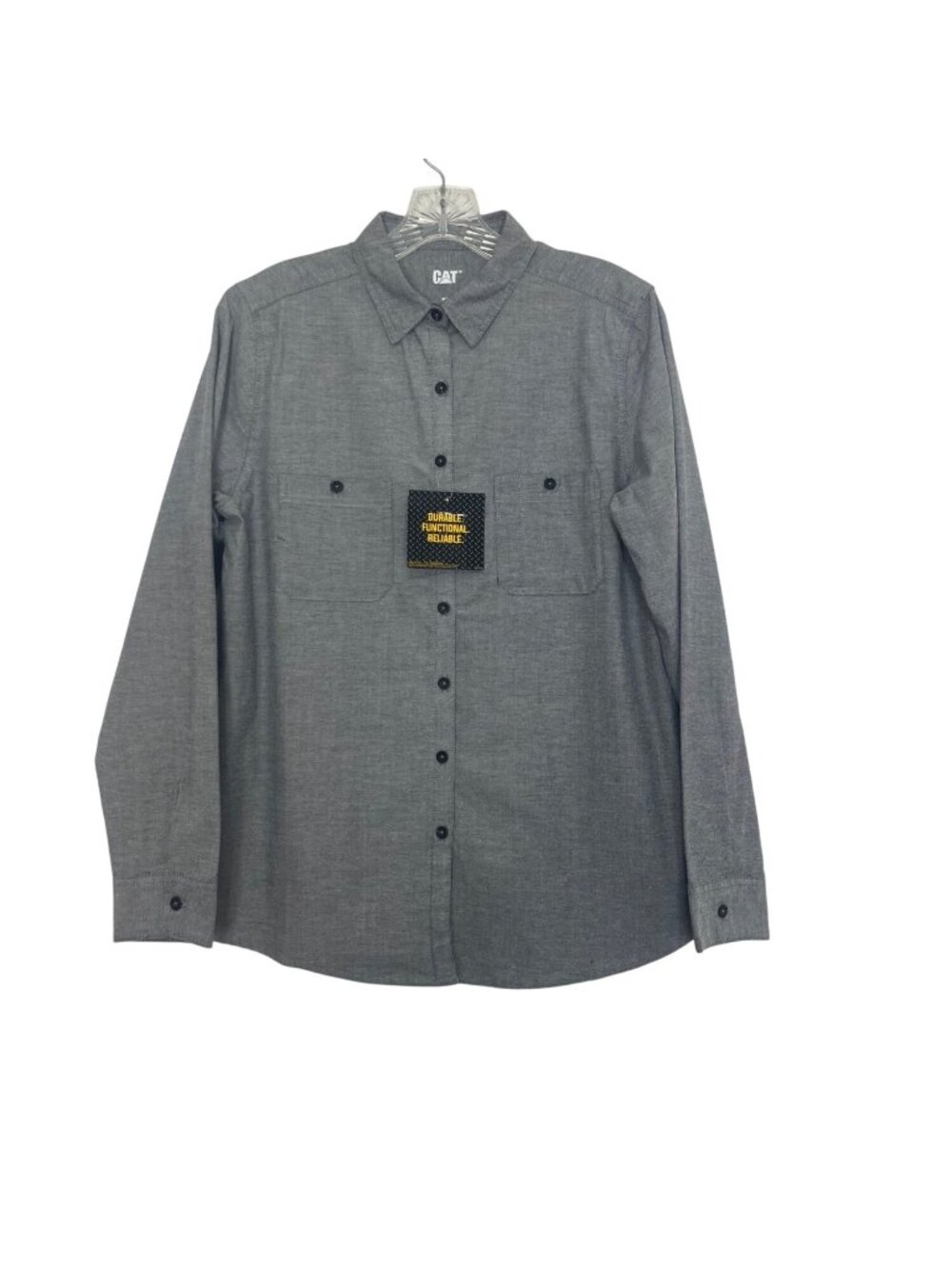 CAT Oxford Button Down Shirt Womens Medium Charcoal Gray New Work